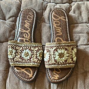 Sam Edelman Brown Tan Beaded Slide Sandals